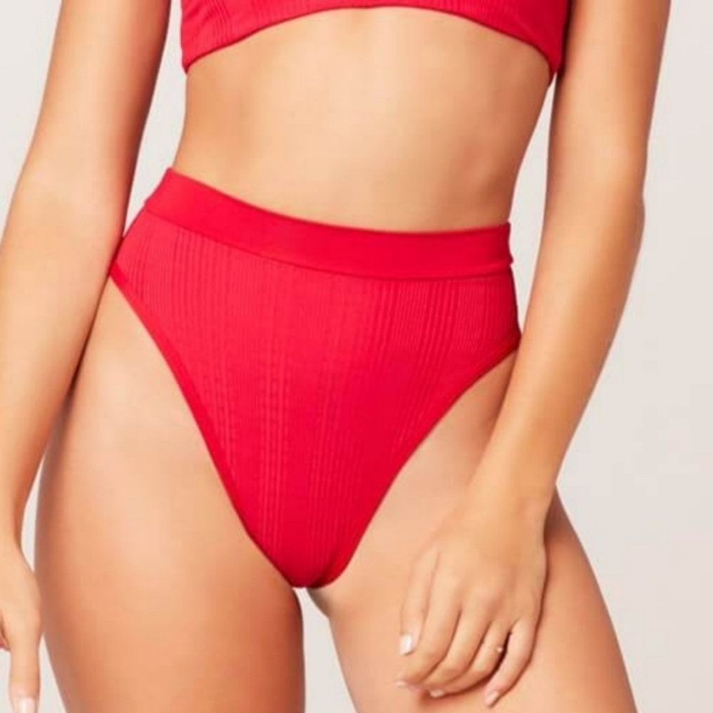 L*Space Frenchi Bikini Bottoms Lipstick Red